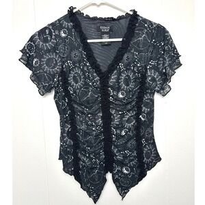 Cosmic Aura Top Celestial Ruffle Trim Crop Size L whimsigoth gothcore astrology